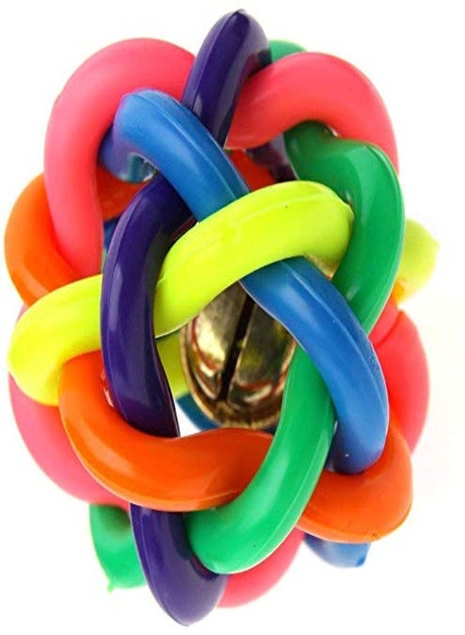 THE DDS STORE Rubber Cord Woven Colourful Knot Chew Ball Training Playing Toy with Jingle Bell Inside for Dog and Cat (Rainbow) - Image 1